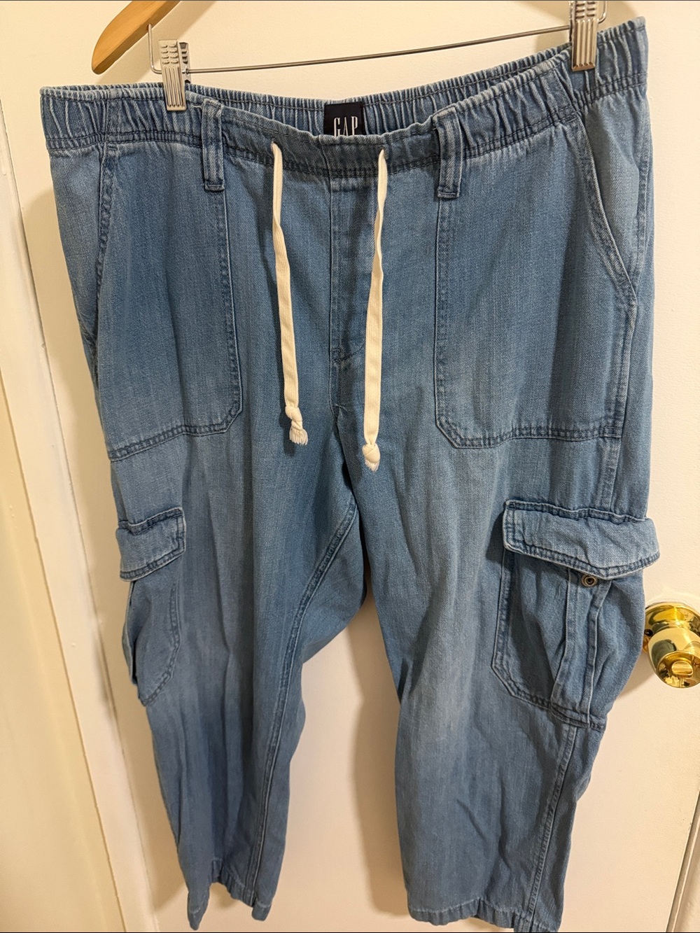 GAP Light Blue Denim Cargo Joggers with Drawstring Waist